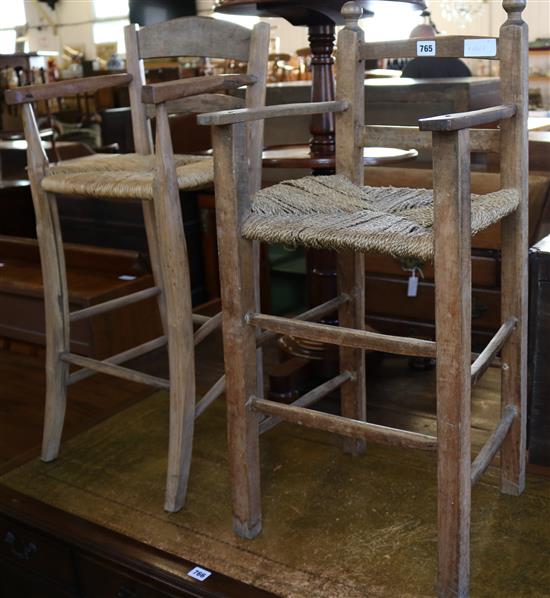 2 small cane seat high chairs